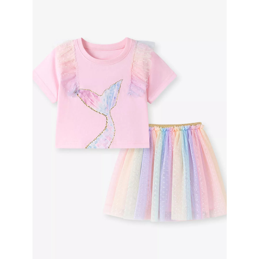 Children’s Mermaid Tail Tee & Rainbow Tulle Skirt Set Apparel and Accessories