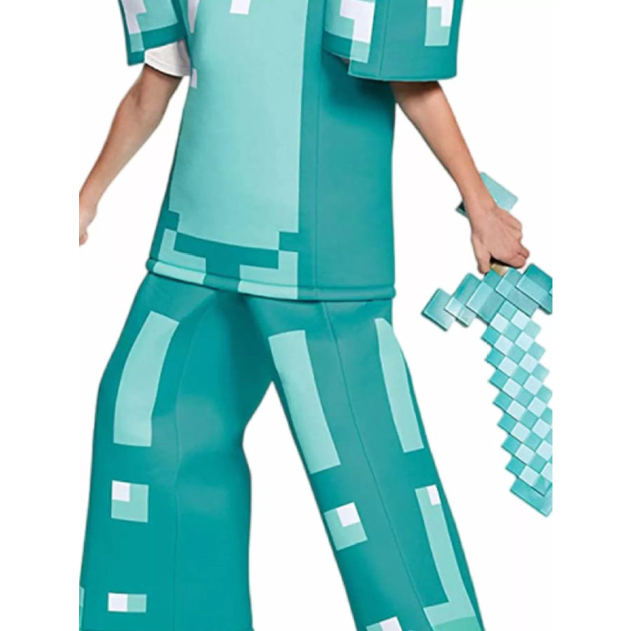 Children’s Minecraft Pixelated Print Costume Set Aqua / S Apparel and Accessories