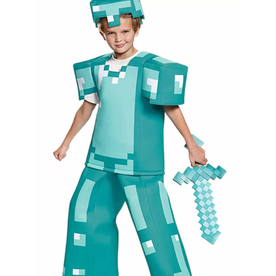 Children’s Minecraft Pixelated Print Costume Set Aqua / S Apparel and Accessories