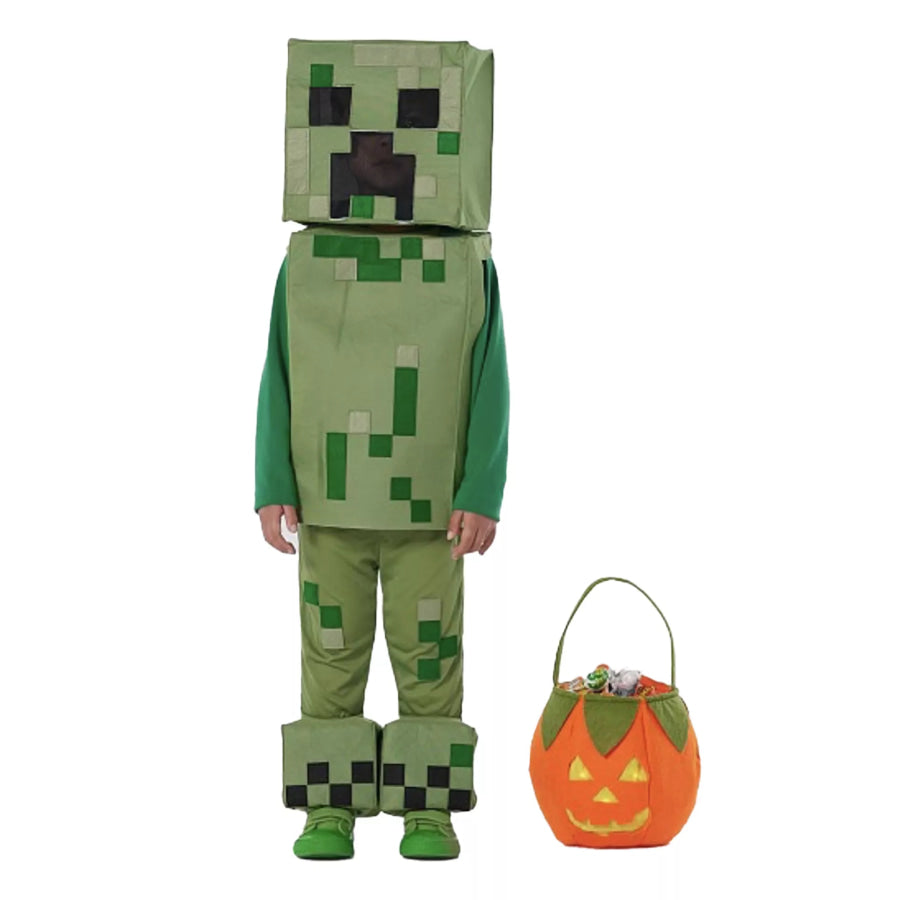 Children’s Minecraft Pixelated Print Costume Set Creeper / S Apparel and Accessories