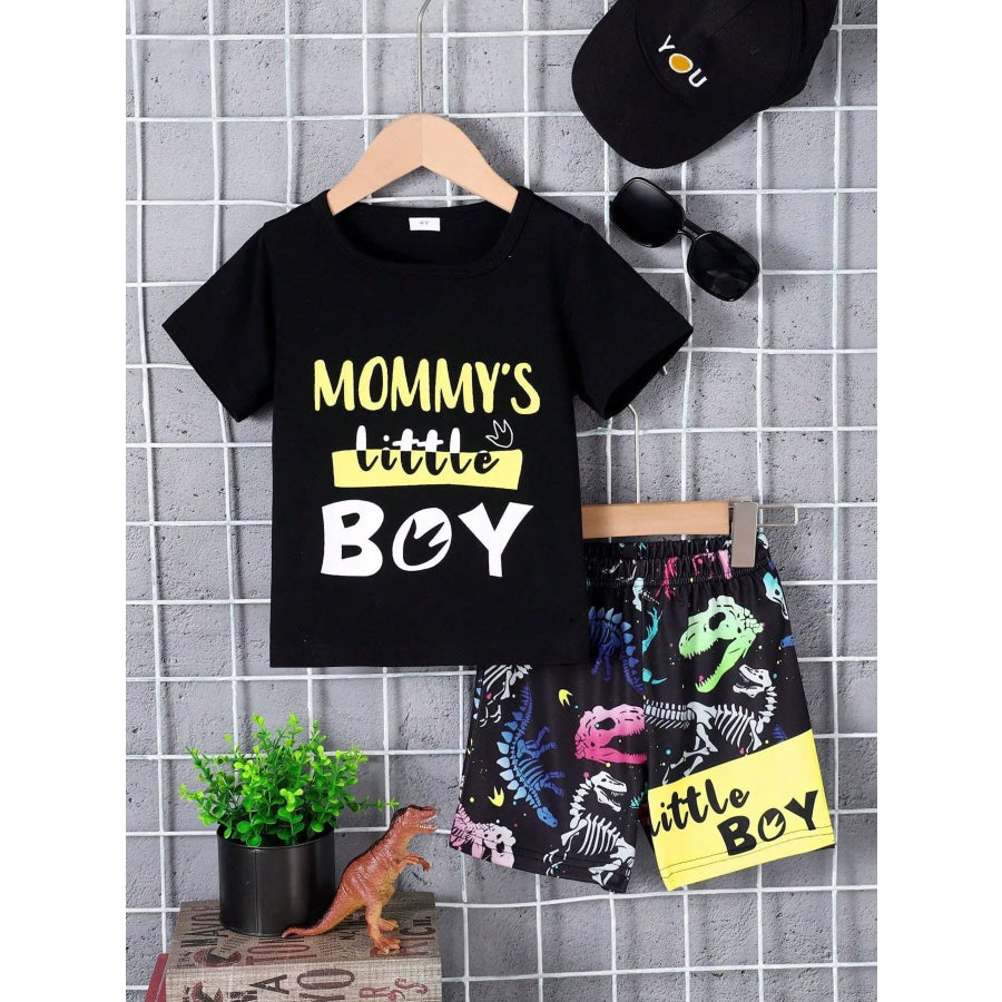 Children’s Mommy’s Little Boy Dinosaur Print Casual Set Black / 4Y Apparel and Accessories