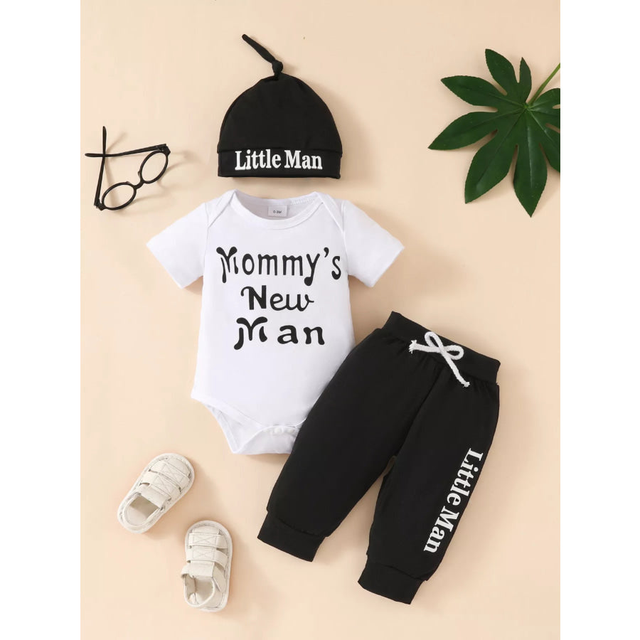 Children’s Mommy’s New Man Bodysuit and Pants Set with Hat Black / 0-3M Apparel and Accessories