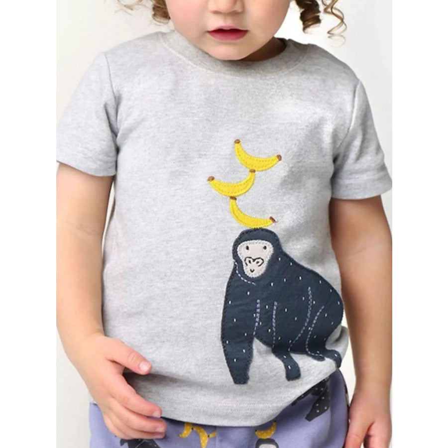 Children’s Monkey & Banana Round Neck T-Shirt Space Gray / 2T Apparel and Accessories