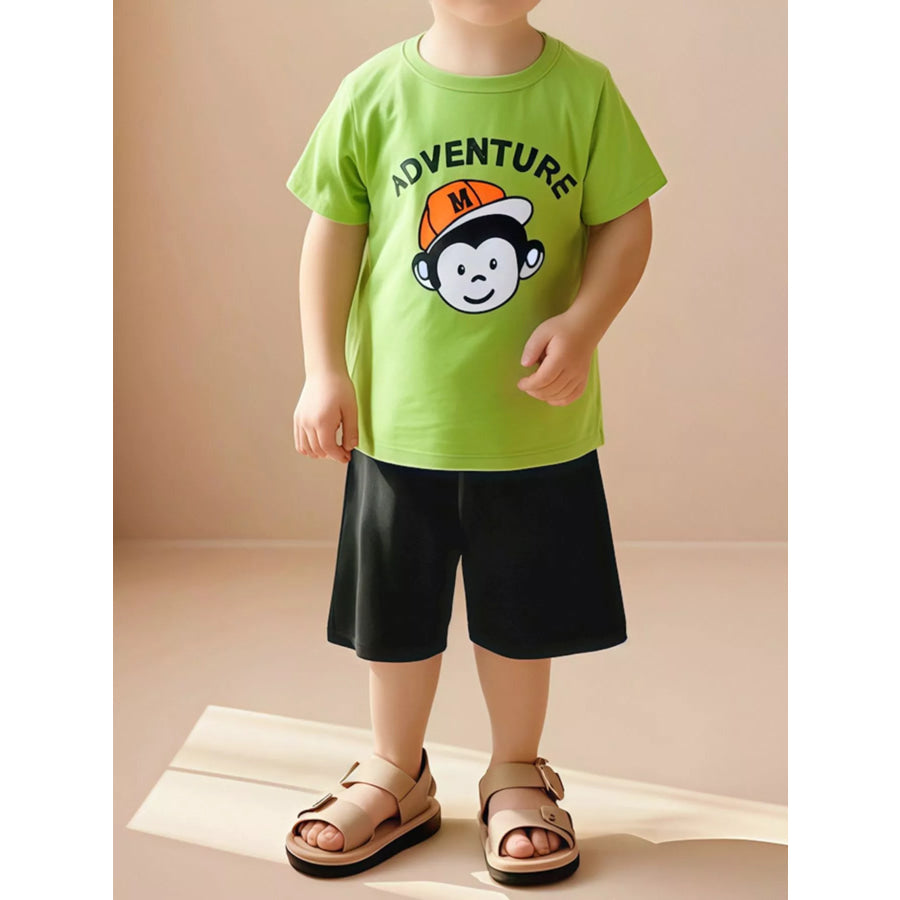 Children’s Monkey Short Sleeve Top and Shorts Set Lime / 2Y Apparel and Accessories