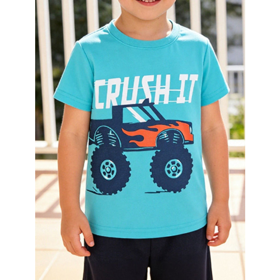 Children’s Monster Truck Graphic Short Sleeve T-Shirt Pastel Blue / 2-3Y Apparel and Accessories