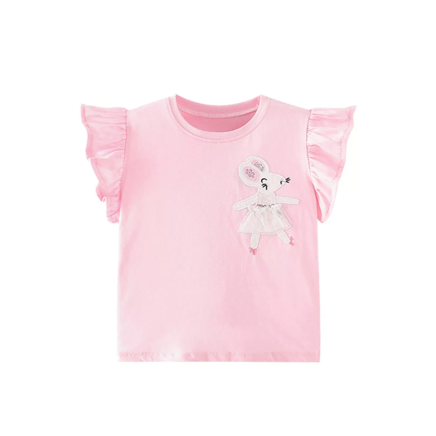 Children’s Mouse Applique Ruffle Sleeve T-Shirt Blush Pink / 5Y Apparel and Accessories