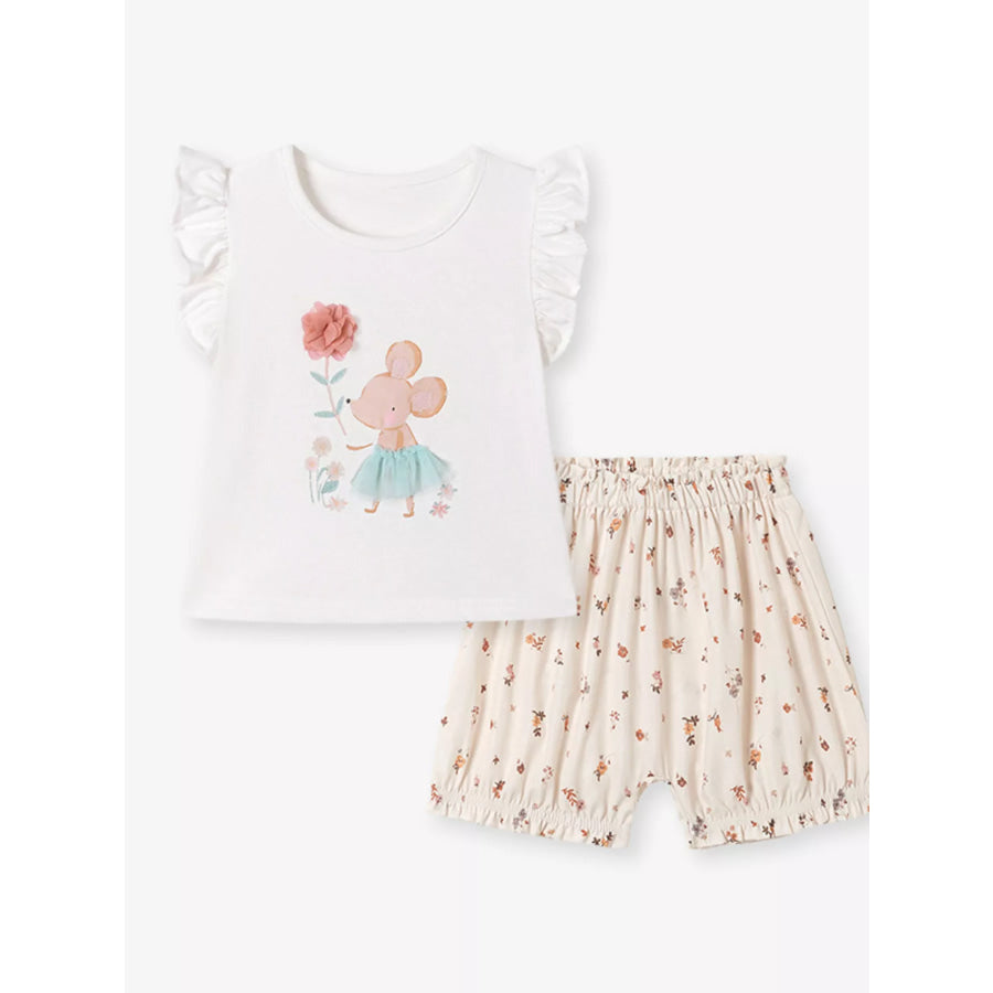 Children’s Mouse Ruffle Sleeve Top & Floral Print Shorts Set Apparel and Accessories