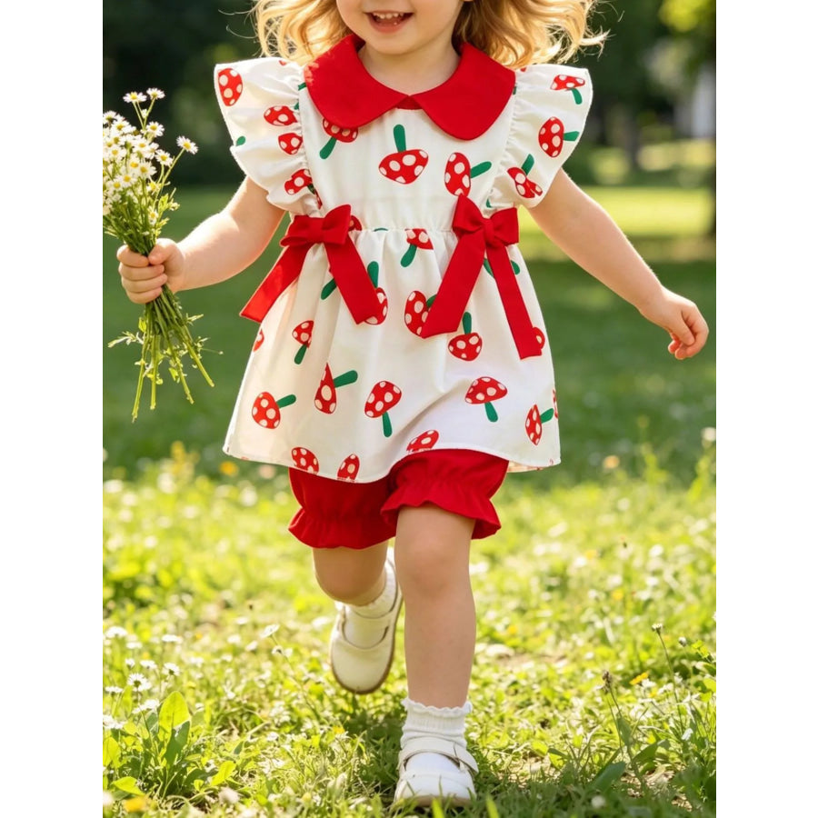 Children’s Mushroom Print Ruffle Trim Top & Shorts Set White / 6-12M Apparel and Accessories