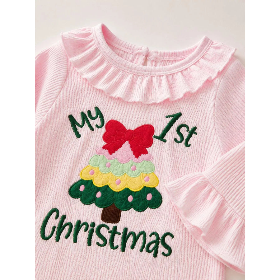 Children’s ’My 1st Christmas’ Ribbed Ruffle Jumpsuit and Headband Set Apparel and Accessories