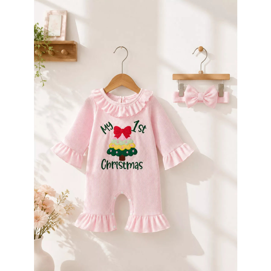 Children’s ’My 1st Christmas’ Ribbed Ruffle Jumpsuit and Headband Set Apparel and Accessories