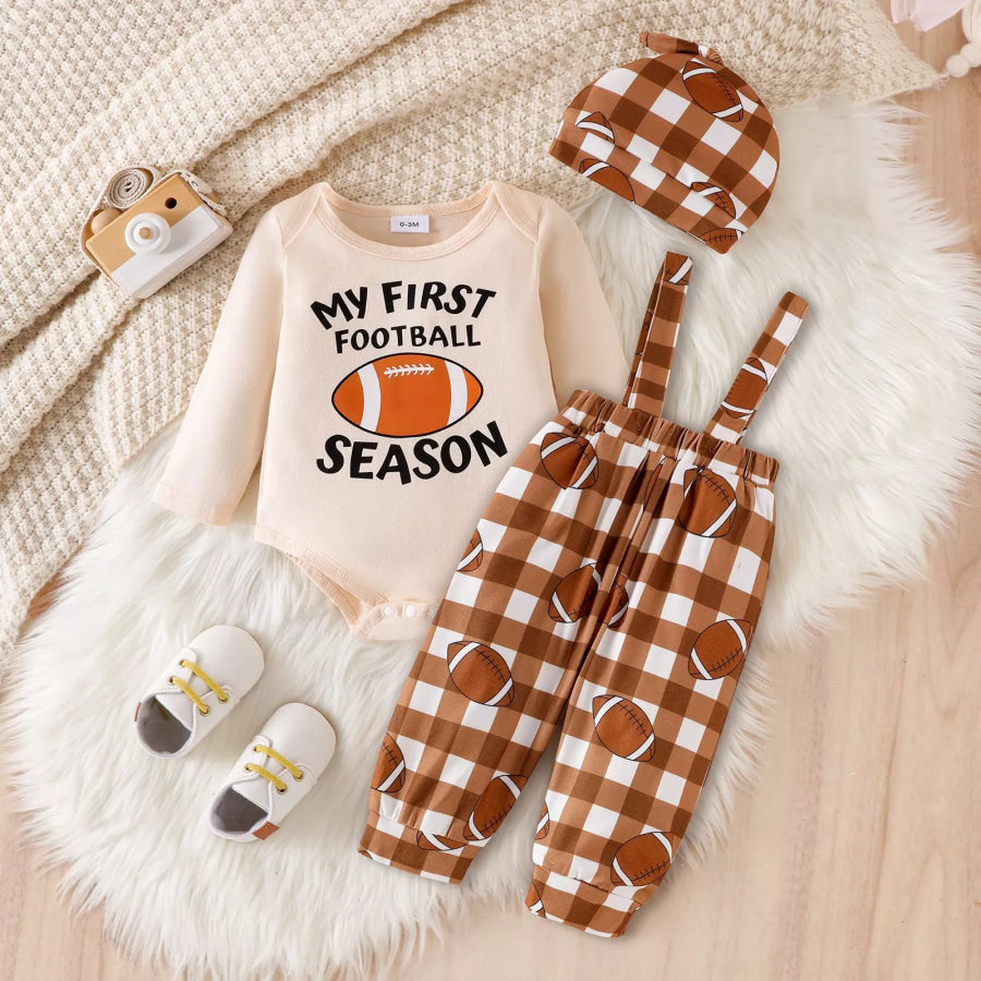 Children’s My First Football Season Bodysuit and Pants Set with Hat Apricot / 0-3M Apparel and Accessories
