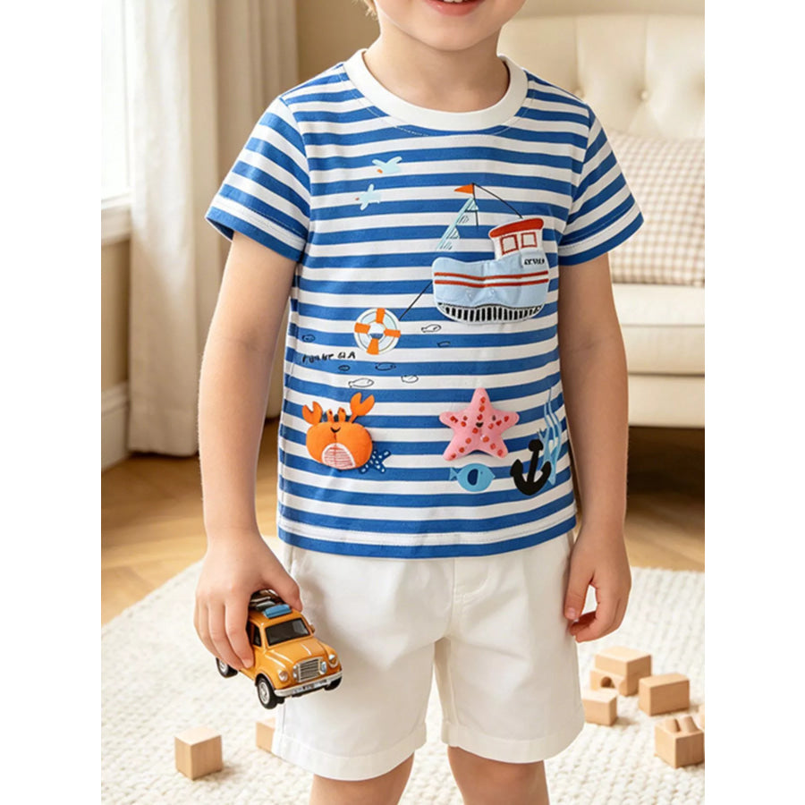 Children’s Nautical Adventure Striped Short Sleeve Tee Royal Blue / 3T Apparel and Accessories