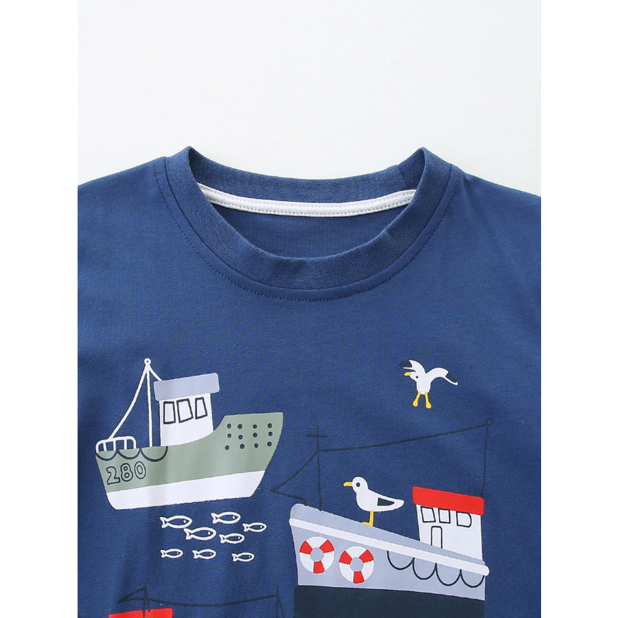 Children’s Nautical Boat Print Crew Neck T-Shirt Apparel and Accessories
