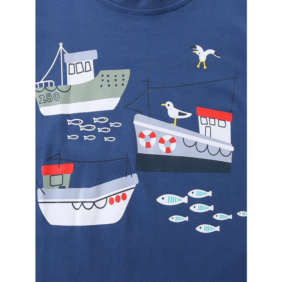 Children’s Nautical Boat Print Crew Neck T-Shirt Apparel and Accessories