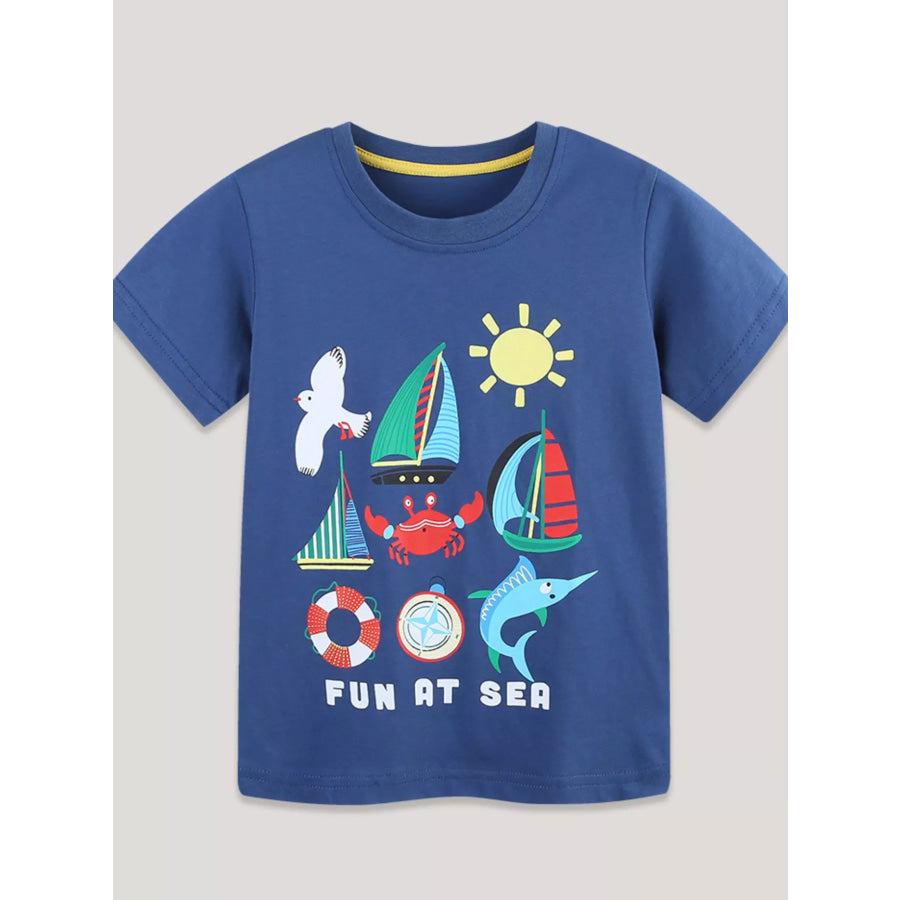 Children’s Nautical Graphic Round Neck T-Shirt Dusty Blue / 2Y Apparel and Accessories