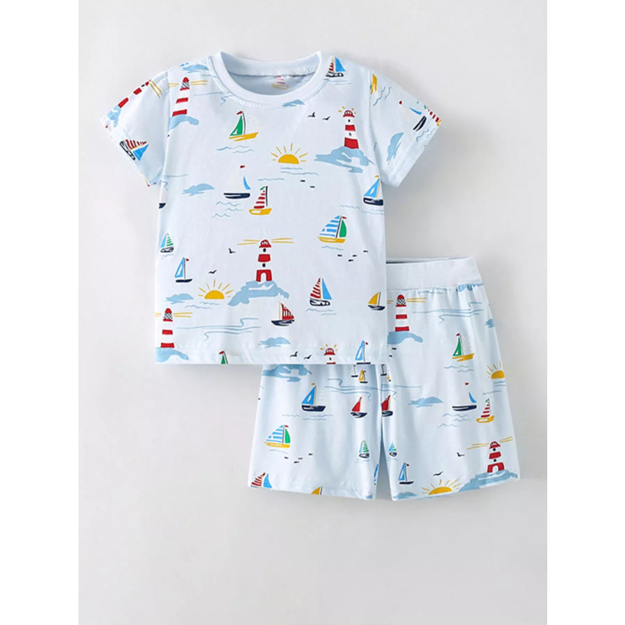 Children’s Nautical Print T-Shirt and Shorts Set Light Blue / 3Y Apparel and Accessories