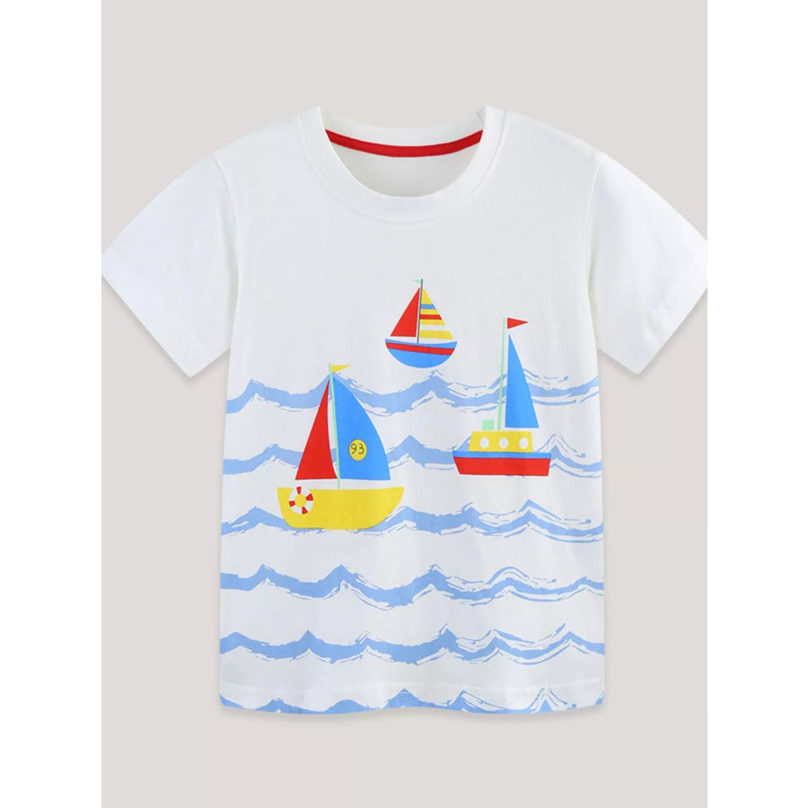 Children’s Nautical Sailboat Print Crew Neck T-Shirt Apparel and Accessories