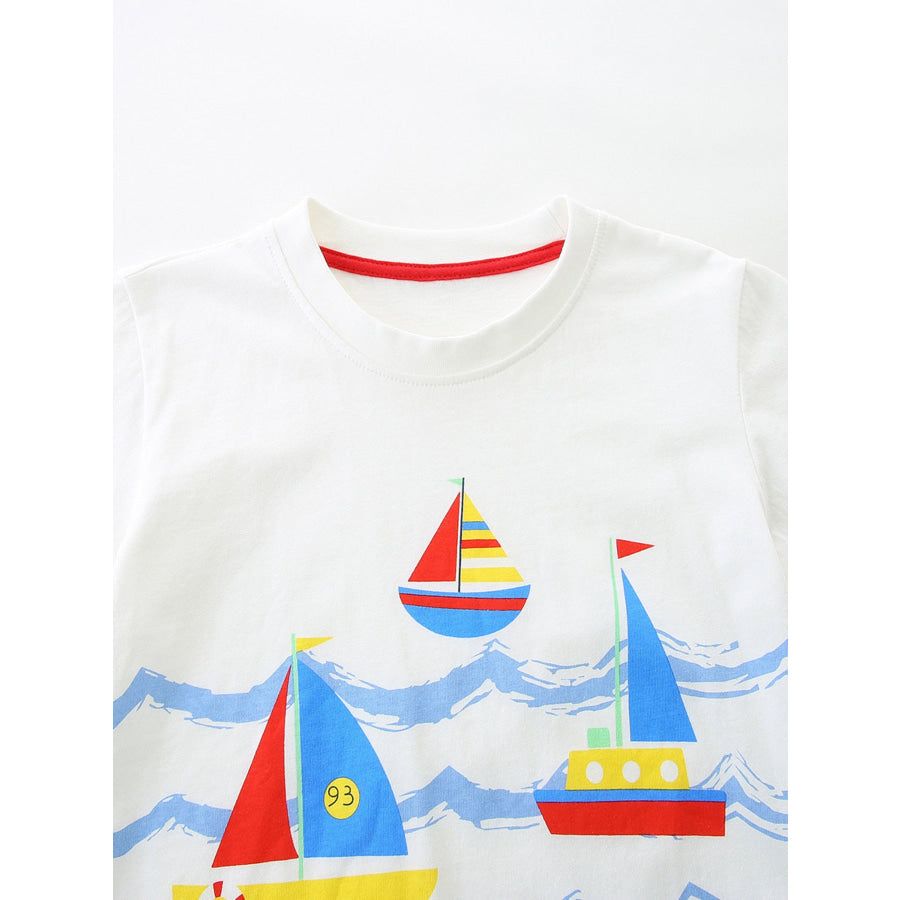 Children’s Nautical Sailboat Print Crew Neck T-Shirt Apparel and Accessories