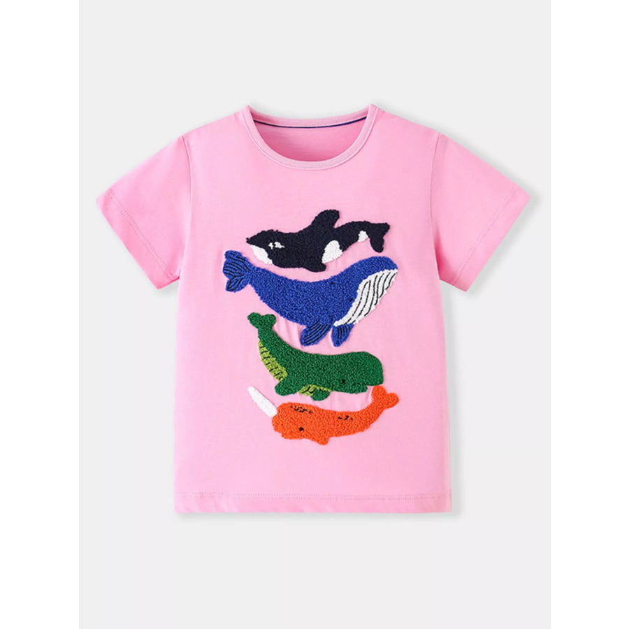 Children’s Ocean Animal Embroidered T-Shirt Pink / 2-3Y Apparel and Accessories