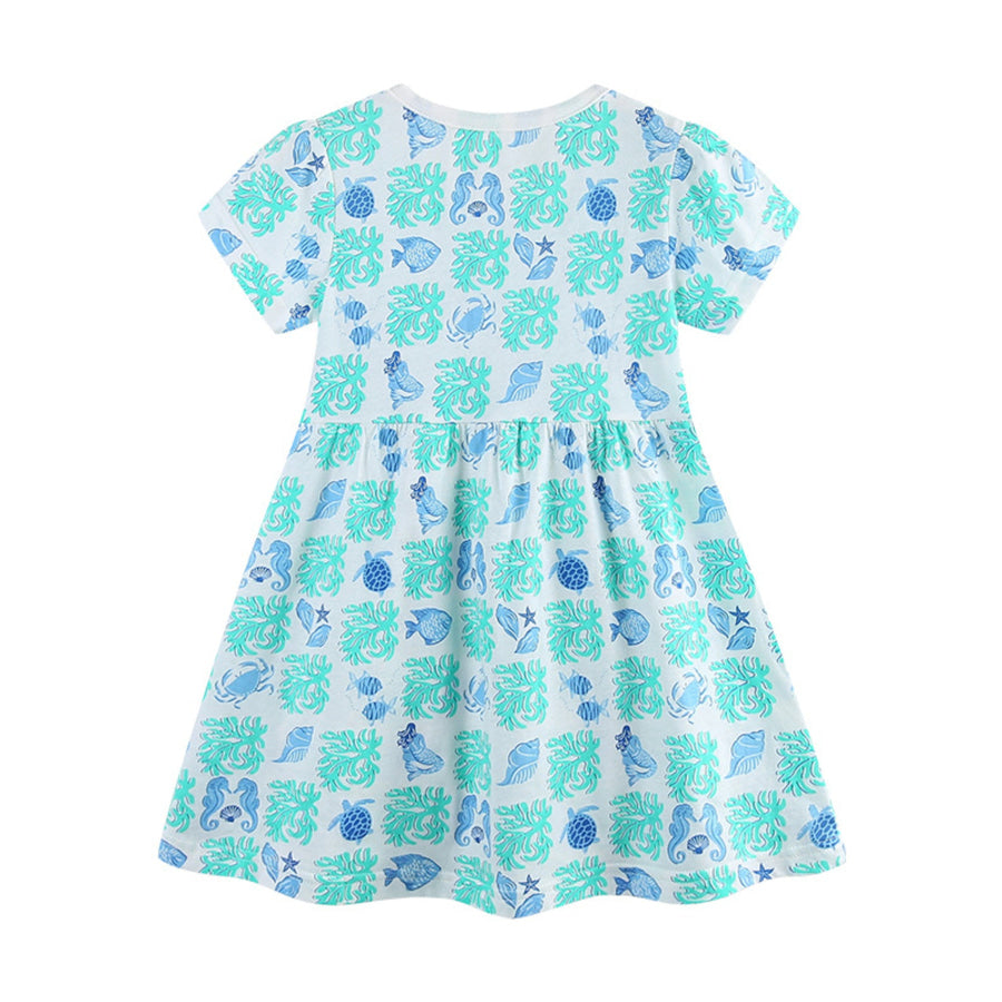 Children’s Ocean Print Casual Summer Dress Apparel and Accessories