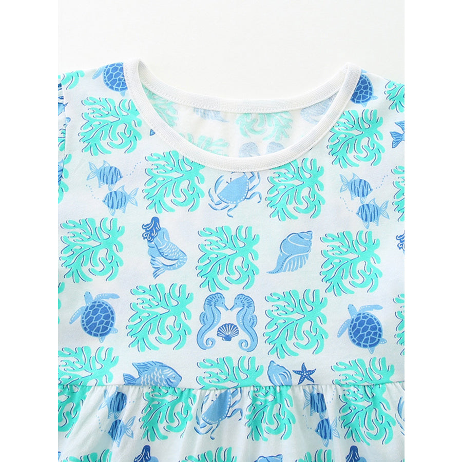 Children’s Ocean Print Casual Summer Dress Apparel and Accessories