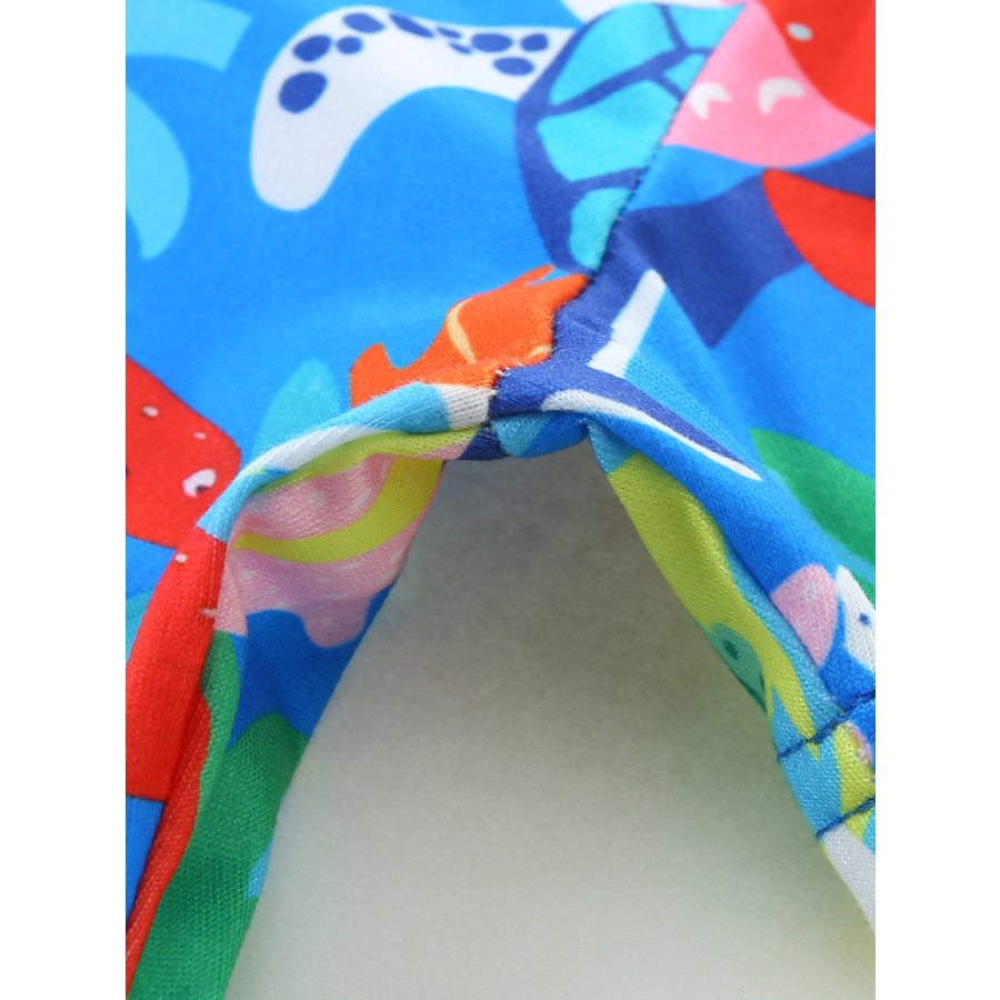 Children’s Ocean Print Round Neck Casual Dress Apparel and Accessories