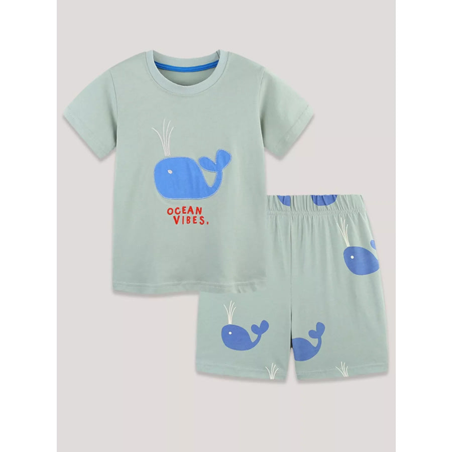 Children’s Ocean Vibes Whale Embroidered Tee and Shorts Set Apparel and Accessories