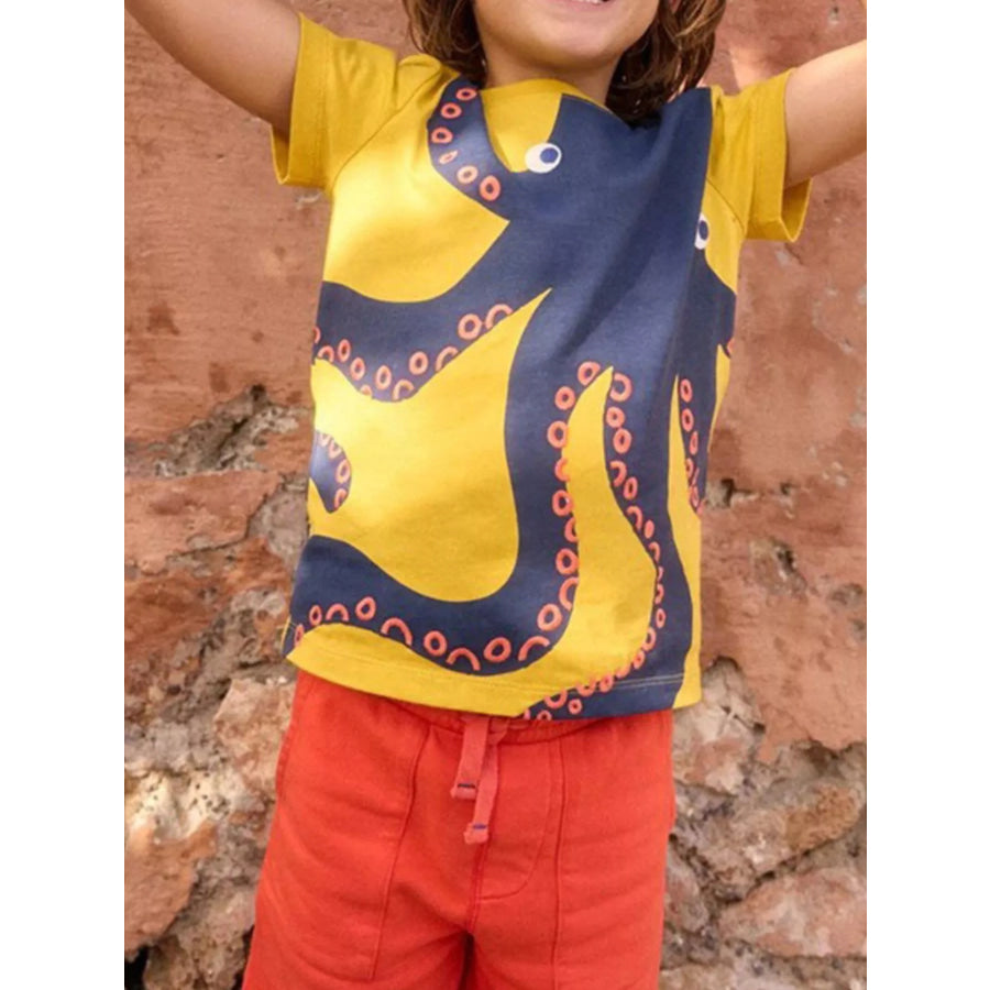Children’s Octopus Graphic Short Sleeve T-Shirt Gold / 2T Apparel and Accessories
