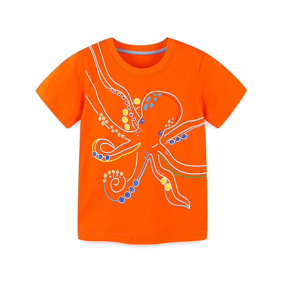 Children’s Octopus Graphic Short Sleeve T-Shirt Orange / 2Y Apparel and Accessories