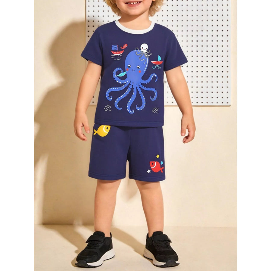 Children’s Octopus Graphic Tee and Shorts Set Navy / 2Y Apparel and Accessories