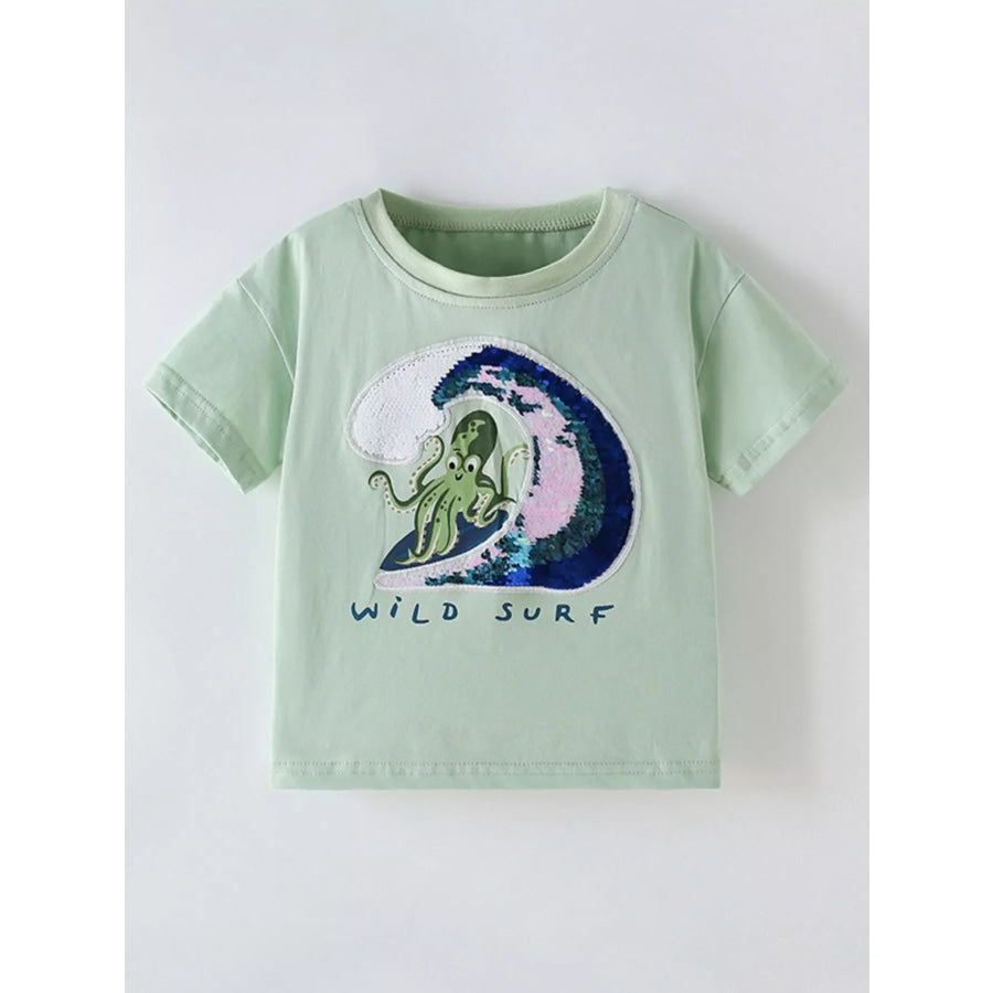 Children’s Octopus Round Neck Tee Sage / 3Y Apparel and Accessories