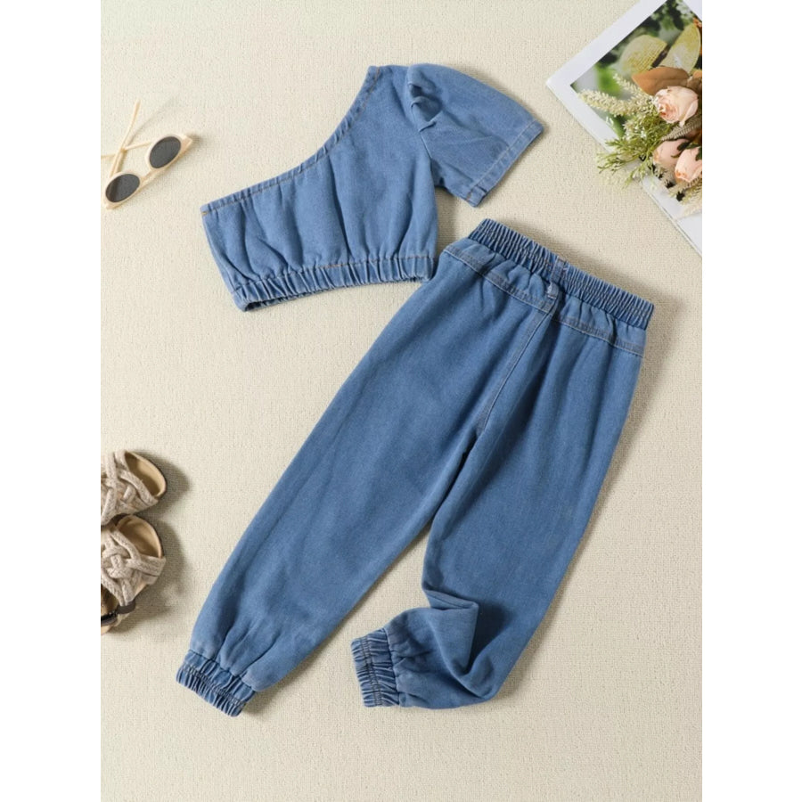 Children’s One Shoulder Top and Distressed Jeans Set Apparel and Accessories