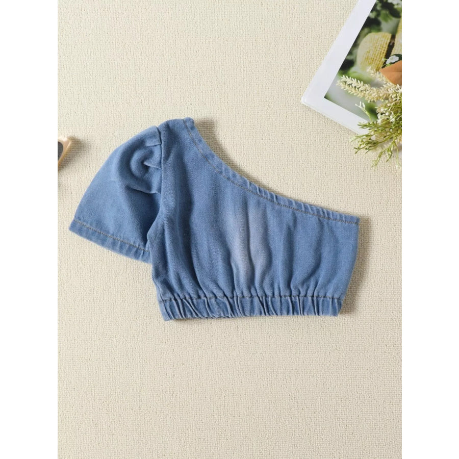 Children’s One Shoulder Top and Distressed Jeans Set Blue / 2T Apparel and Accessories