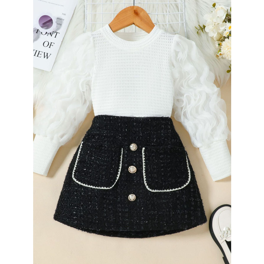 Children’s Openwork Top and Tweed Skirt Set Black / 18-24M Apparel and Accessories