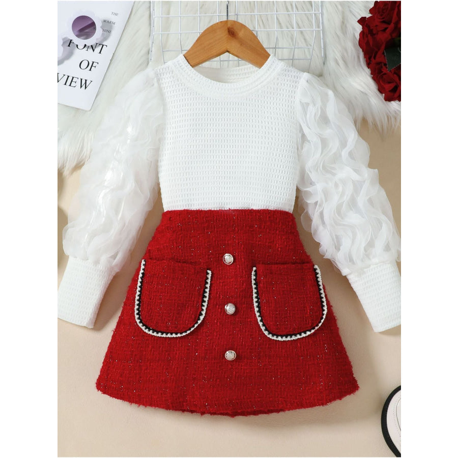 Children’s Openwork Top and Tweed Skirt Set Red / 18-24M Apparel and Accessories
