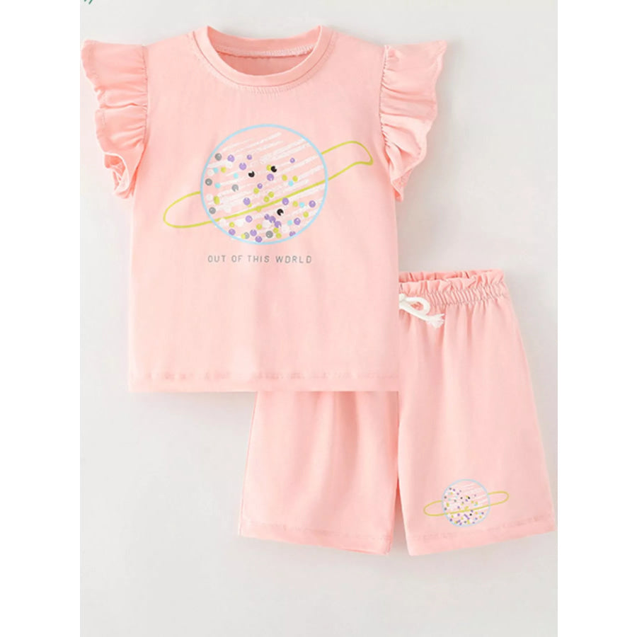 Children’s Out of This World Planet Graphic Top and Shorts Set Apricot / 3Y Apparel and Accessories