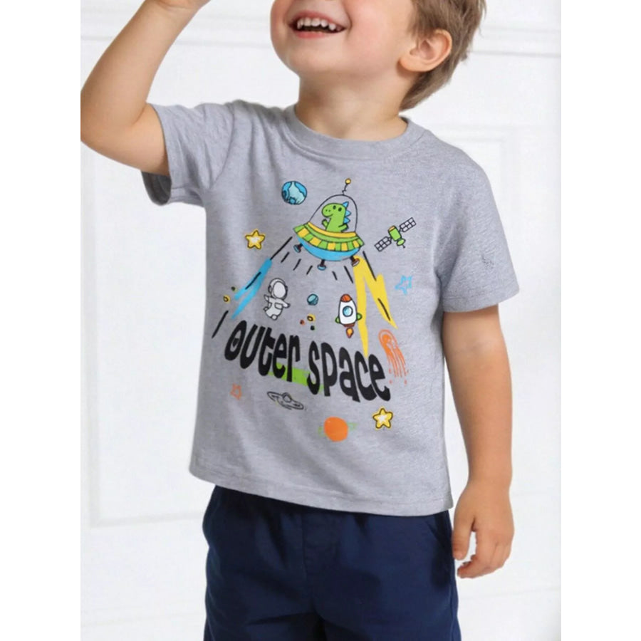 Children’s Outer Space Graphic Short Sleeve T-Shirt Gray / 2Y Apparel and Accessories