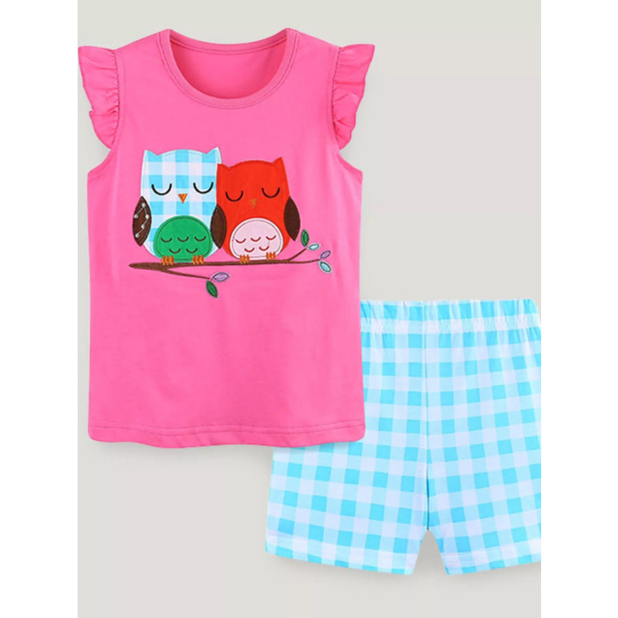 Children’s Owl Graphic Top and Plaid Shorts Set Apparel and Accessories