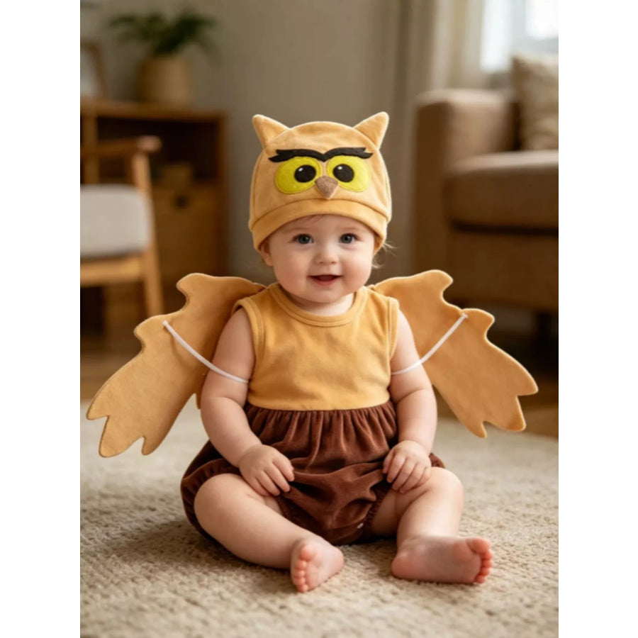 Children’s Owl Wings Top and Bottom Set with Hat Dark Khaki Color / 0-3M Apparel and Accessories