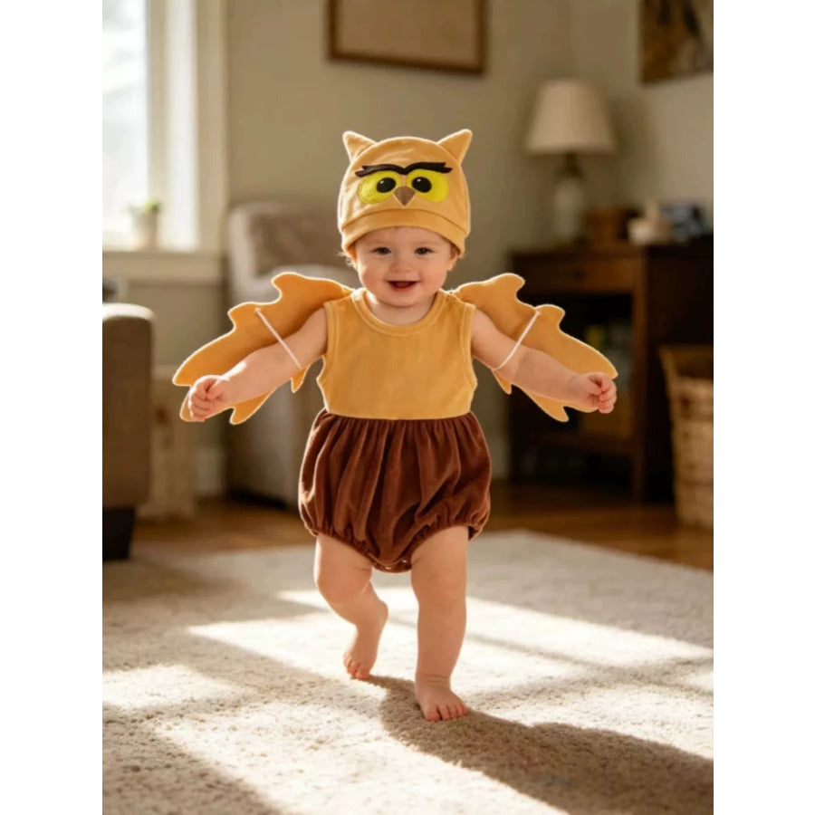 Children’s Owl Wings Top and Bottom Set with Hat Dark Khaki Color / 0-3M Apparel and Accessories