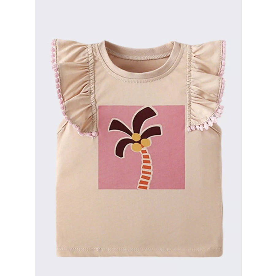 Children’s Palm Tree Graphic Ruffle Sleeve T-Shirt Apparel and Accessories