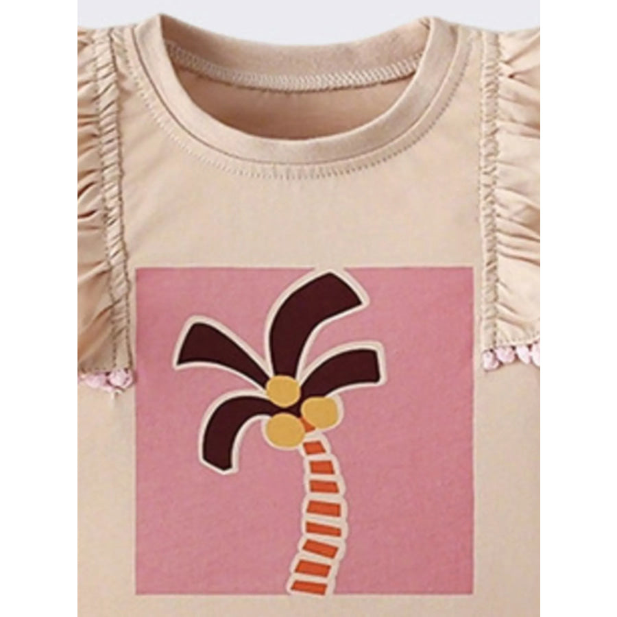 Children’s Palm Tree Graphic Ruffle Sleeve T-Shirt Apparel and Accessories