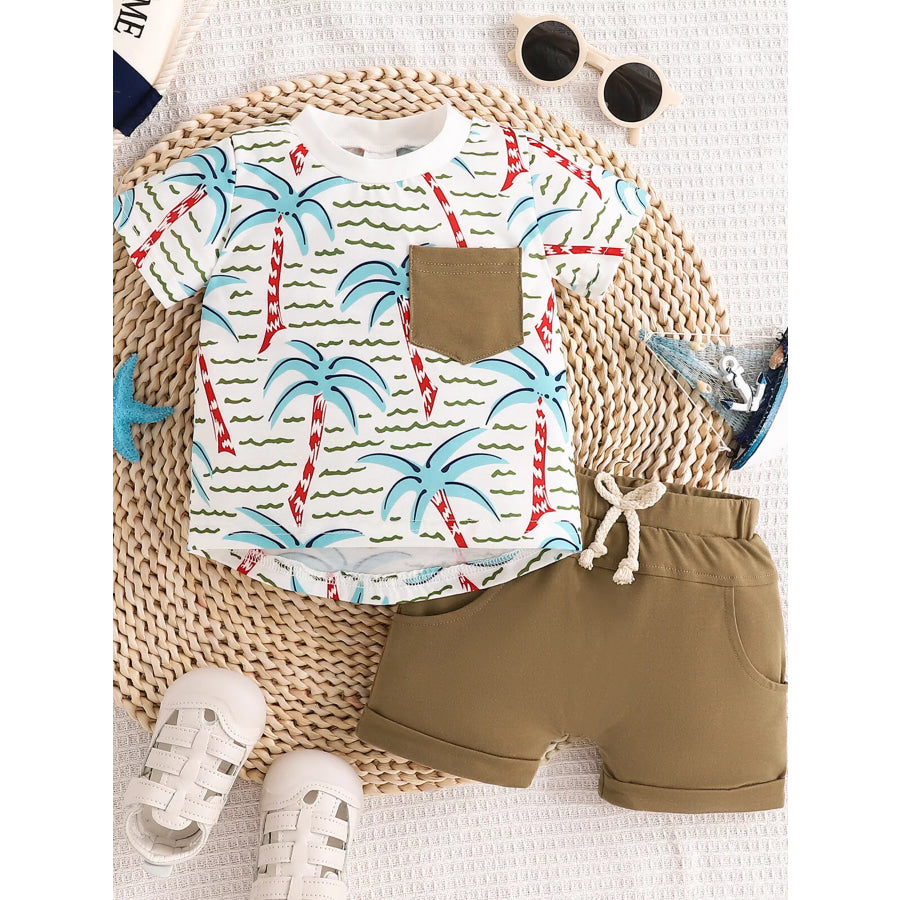Children’s Palm Tree Print T-Shirt and Shorts Set Caramel / 0-6M Apparel and Accessories