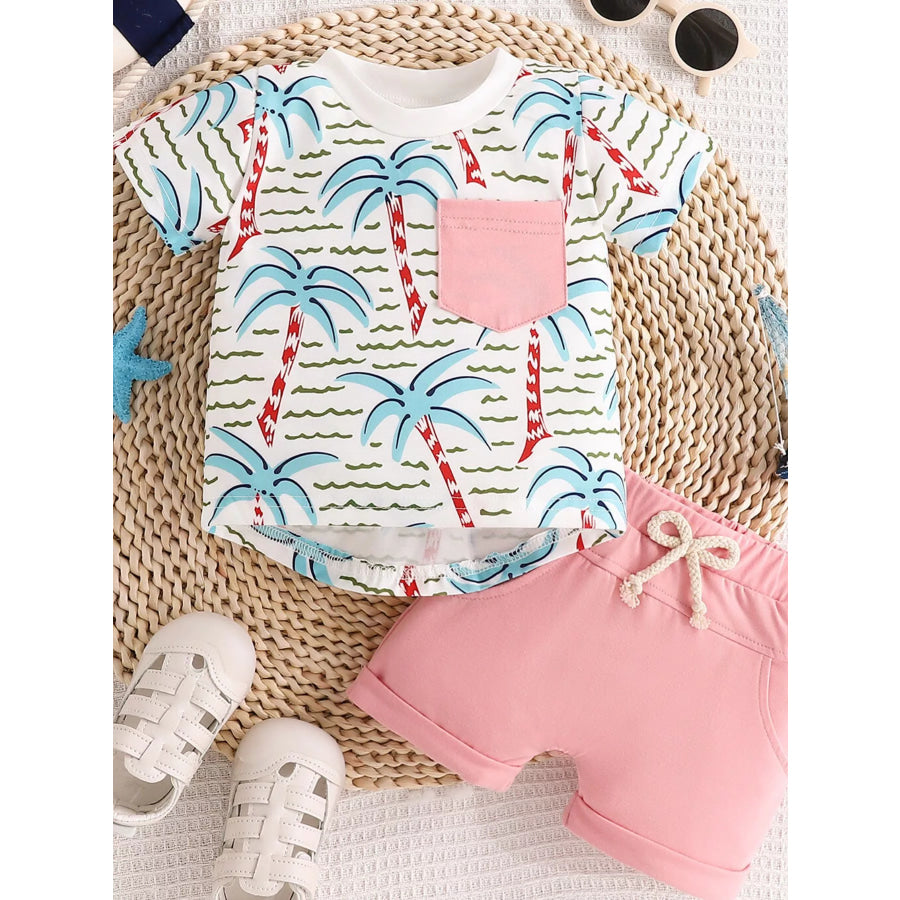 Children’s Palm Tree Print T-Shirt and Shorts Set Dusty Pink / 0-6M Apparel and Accessories