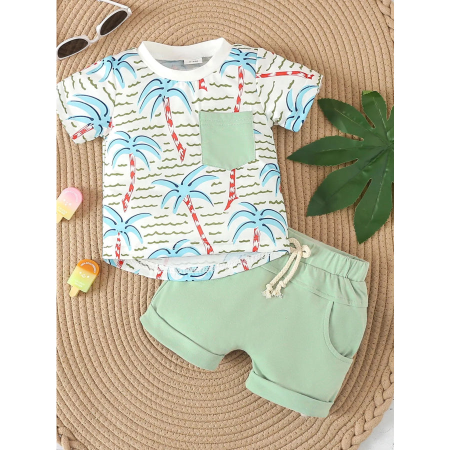 Children’s Palm Tree Print T-Shirt and Shorts Set Light Green / 0-6M Apparel and Accessories