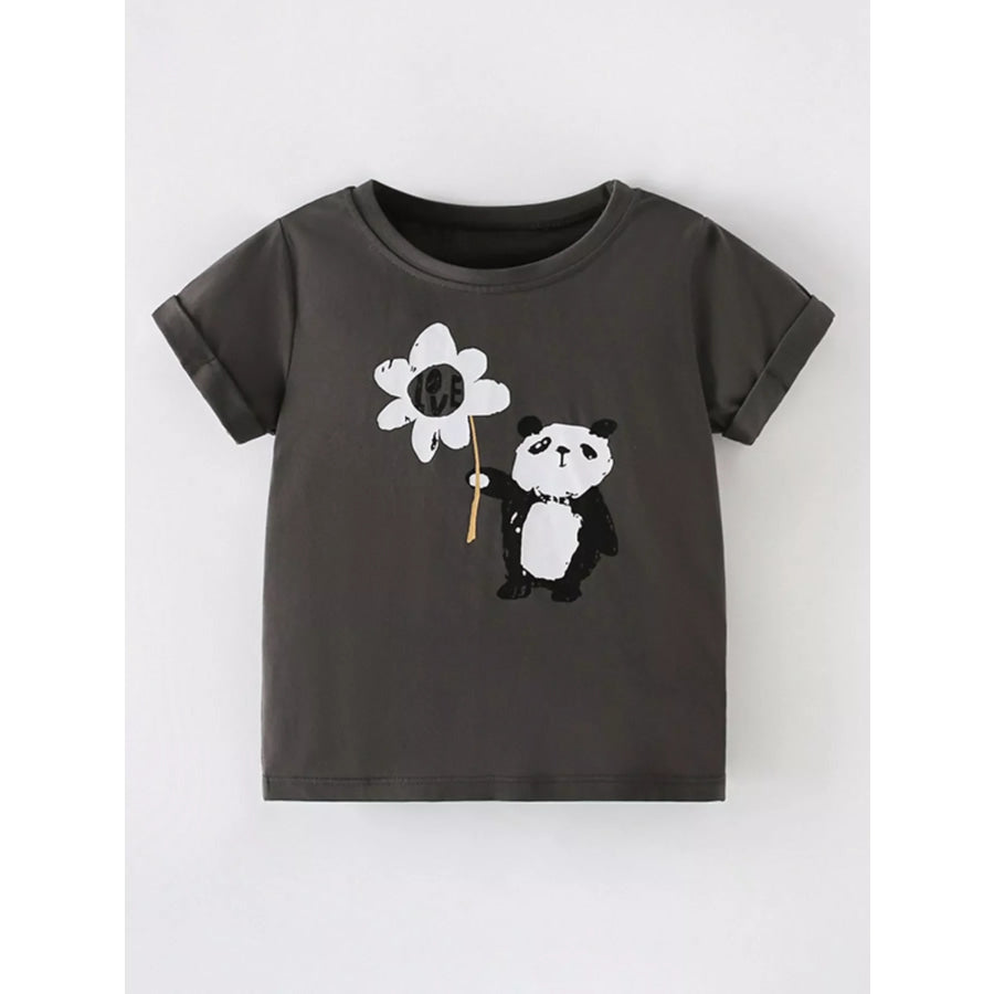 Children’s Panda Graphic Short Sleeve T-Shirt Dark Gray / 3T Apparel and Accessories