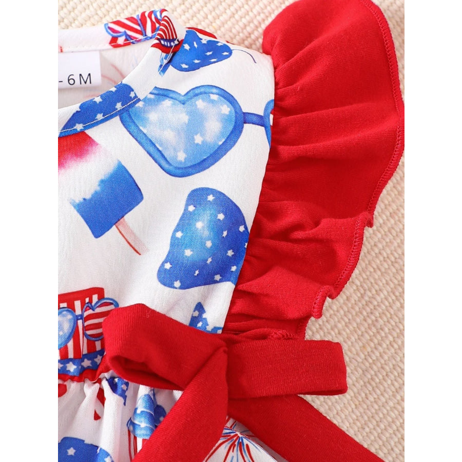 Children’s Patriotic Print Ruffle Sleeve One-Piece Apparel and Accessories