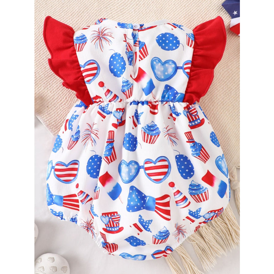 Children’s Patriotic Print Ruffle Sleeve One-Piece Apparel and Accessories
