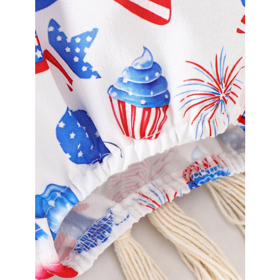 Children’s Patriotic Print Ruffle Sleeve One-Piece Apparel and Accessories
