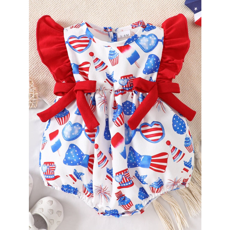Children’s Patriotic Print Ruffle Sleeve One-Piece Pastel Blue / 0-3M Apparel and Accessories